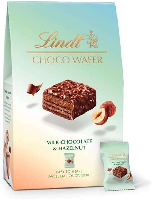 Lindt Bag Choco Wafer Nocciole Praline Croccanti al Latte con Nocciola e Gianduja, Confezionate singolarmente 135g