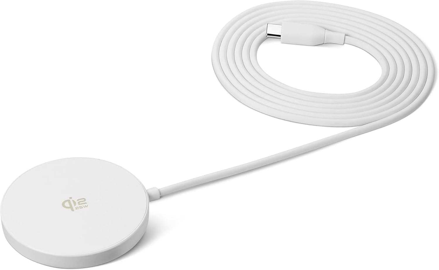 Amazon Basics - Base Ricarica Wireless Certificato Qi 2.2 25W, Compatibile MagSafe iPhone 17/16/15/14/13/12, Compatibile Attacco Magnetico Smartphone Android, Google, Bianco (Adattatore Non Incluso)