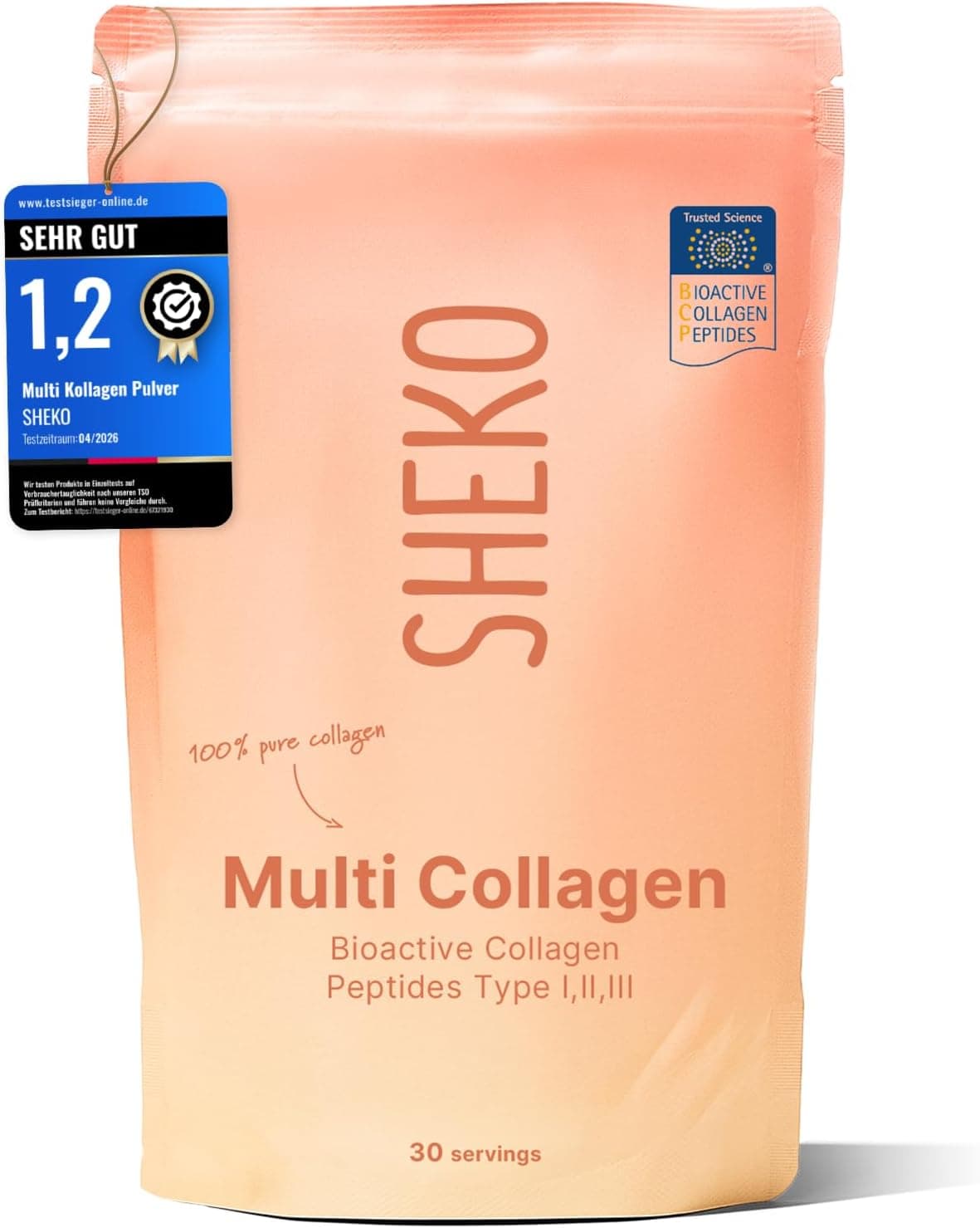 SHEKO Collagene Idrolizzato in Polvere – Bovino Tipo 1, 2 e 3 – 450 g