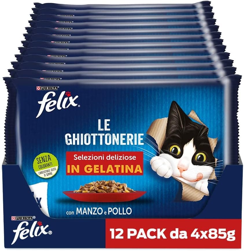 FELIX Le Ghiottonerie Cibo Umido per Gatti Adulti, 48 Bustine da 85g