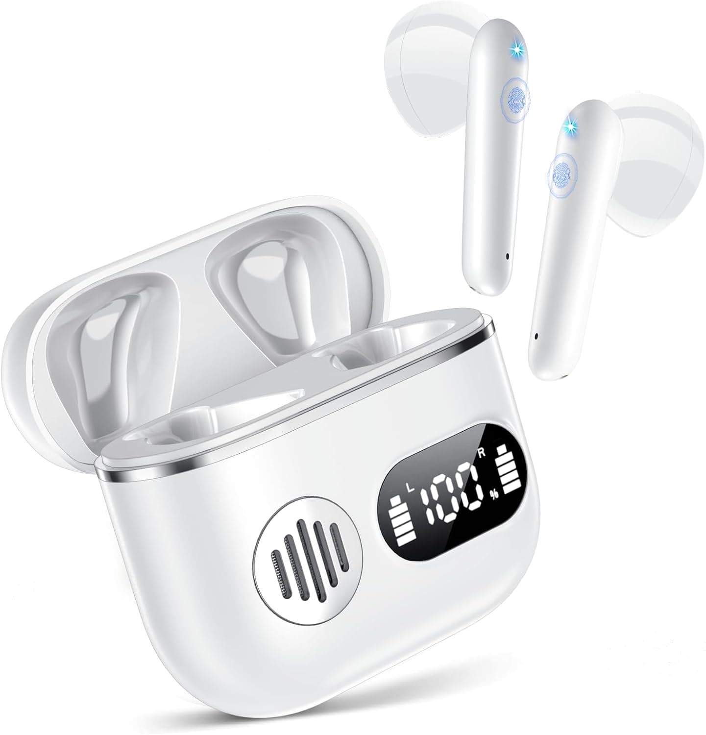 Cuffie Bluetooth,Auricolari Bluetooth 6.1 - Cuffie Wireless con 6 ENC Cancellazione Rumore Mics, Cuffie in Ear 48 Ore di Riproduzione, Cuffiette Senza Filo Stereo HiFi per iOS/Android - Perla Bianco