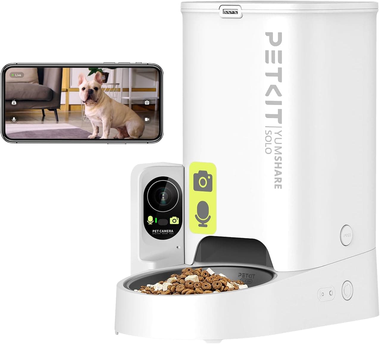 PETKIT Distributore Automatico Cibo per Gatti e Cani con Telecamera HD 1080P, WiFi 2.4G, 3L, Fino a 5 Pasti al Giorno, Ciotola in Acciaio Inossidabile