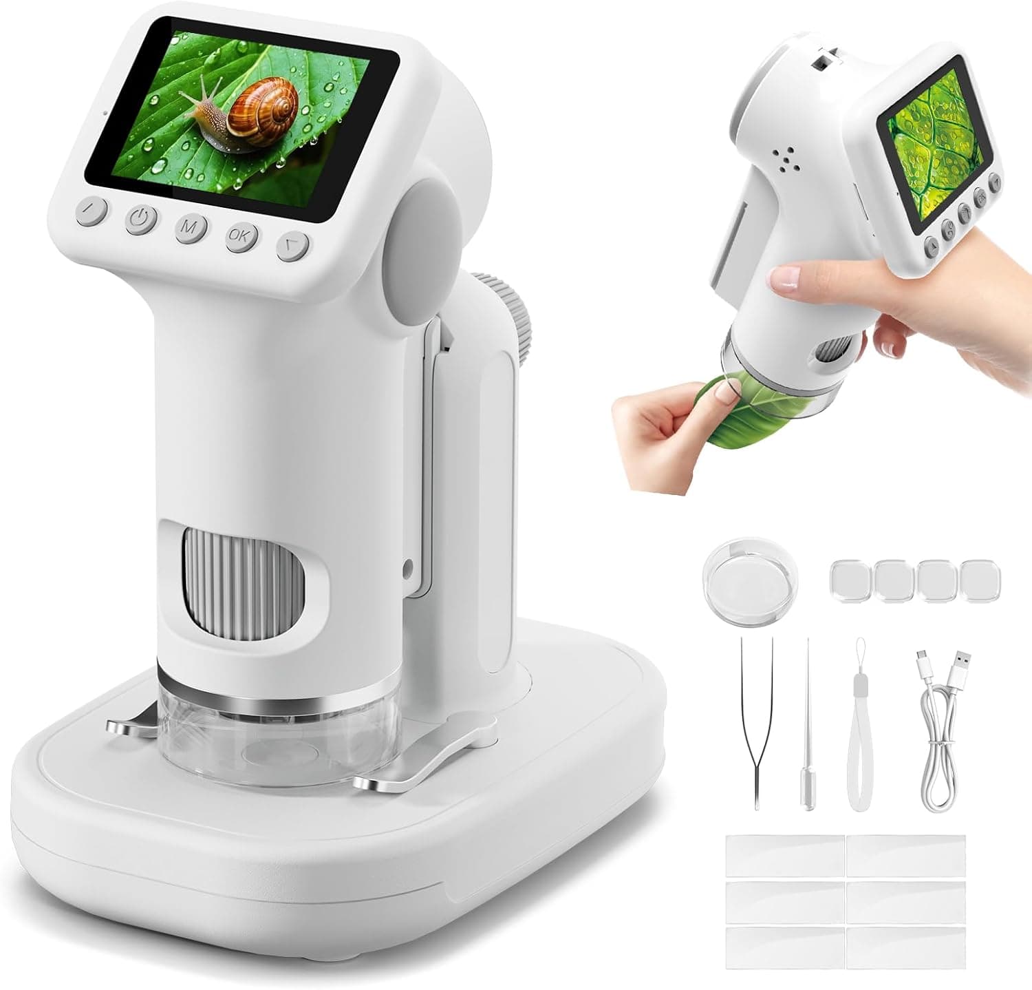 1600X Microscopio bambini, Microscopio Digitale da 2.0" Microscope Elettronico Portatile con 6 luci LED Regolabili e Vetrini, Adatto come regalo di Natale, Capodannodai 3-14 anni