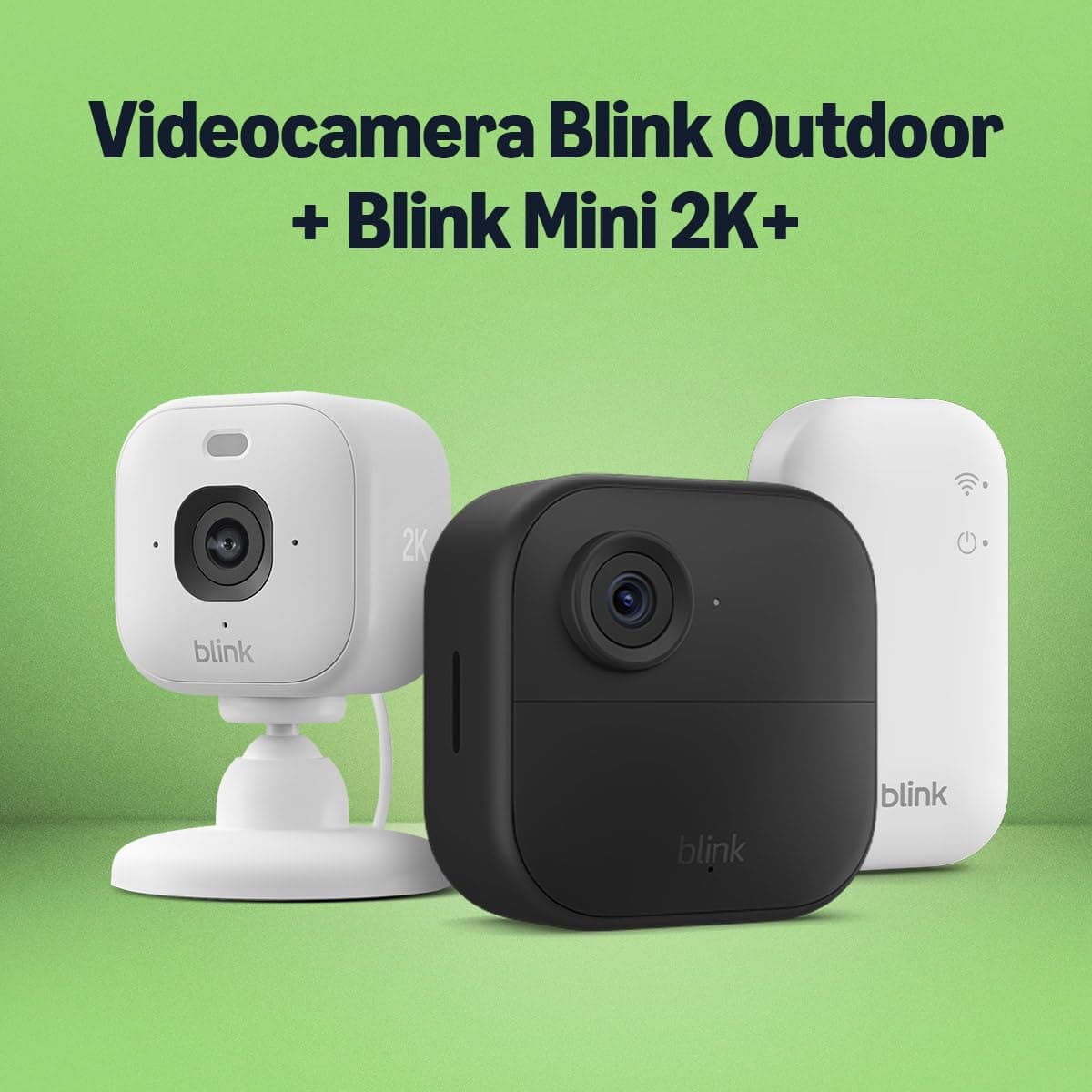 Videocamera Blink Outdoor 4 con videocamera Mini 2K+ Blink (Bianco), Modulo di sincronizzazione di base incluso