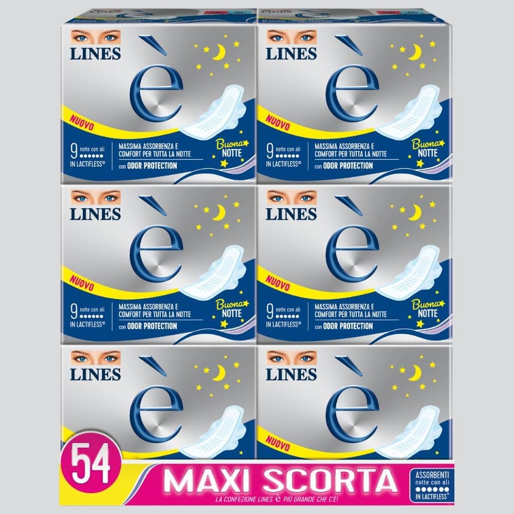 Assorbenti LINES È NOTTE con ali x54 pezzi per ciclo mestruale