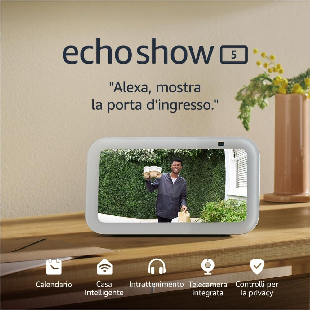 Echo Show 5 (Ultimo modello) | Schermo touch intelligente e compatto: controllo della Casa Intelligente e molto altro | Bianco, con Accesso Anticipato ad Alexa+