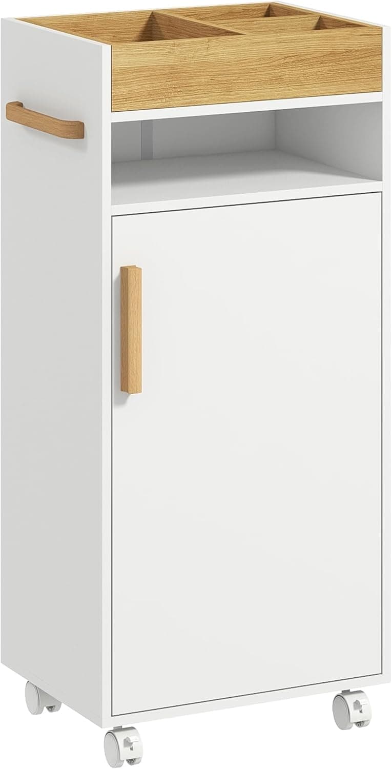 kleankin Mobiletto Bagno Vassoio Rimovibile Rotelle 40x30x88 cm Bianco