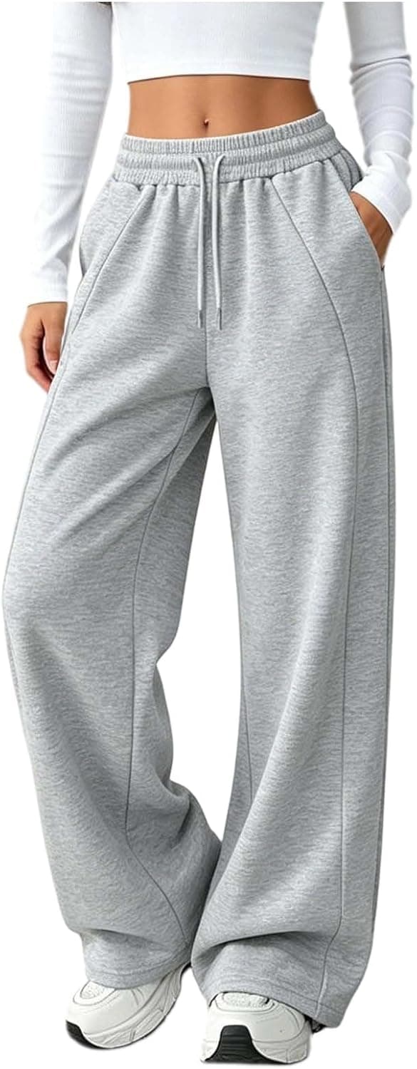 Generico Pantaloni da Jogging da Donna a Gamba Larga da Donna Pantaloni da Jogging Larghi a Vita Alta Pants Sportivi Casual con Coulisse E Tasche
