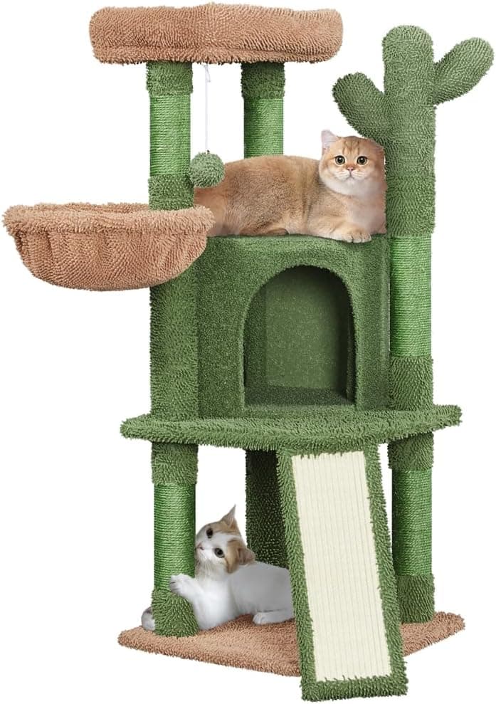 Yaheetech Albero Tiragraffi per Gatti 106,5 cm Cactus Design Verde Marrone