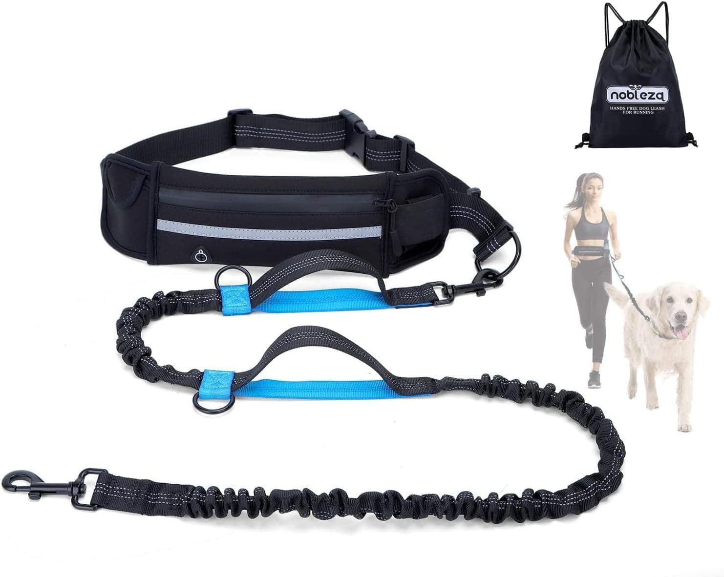 Nobleza Guinzaglio per Cani Mani Libere, Guinzaglio Regolabile da Corsa Mani Libere Due Maniglie alle estremità, Passeggiate e Formazione per Medium Cani Grande