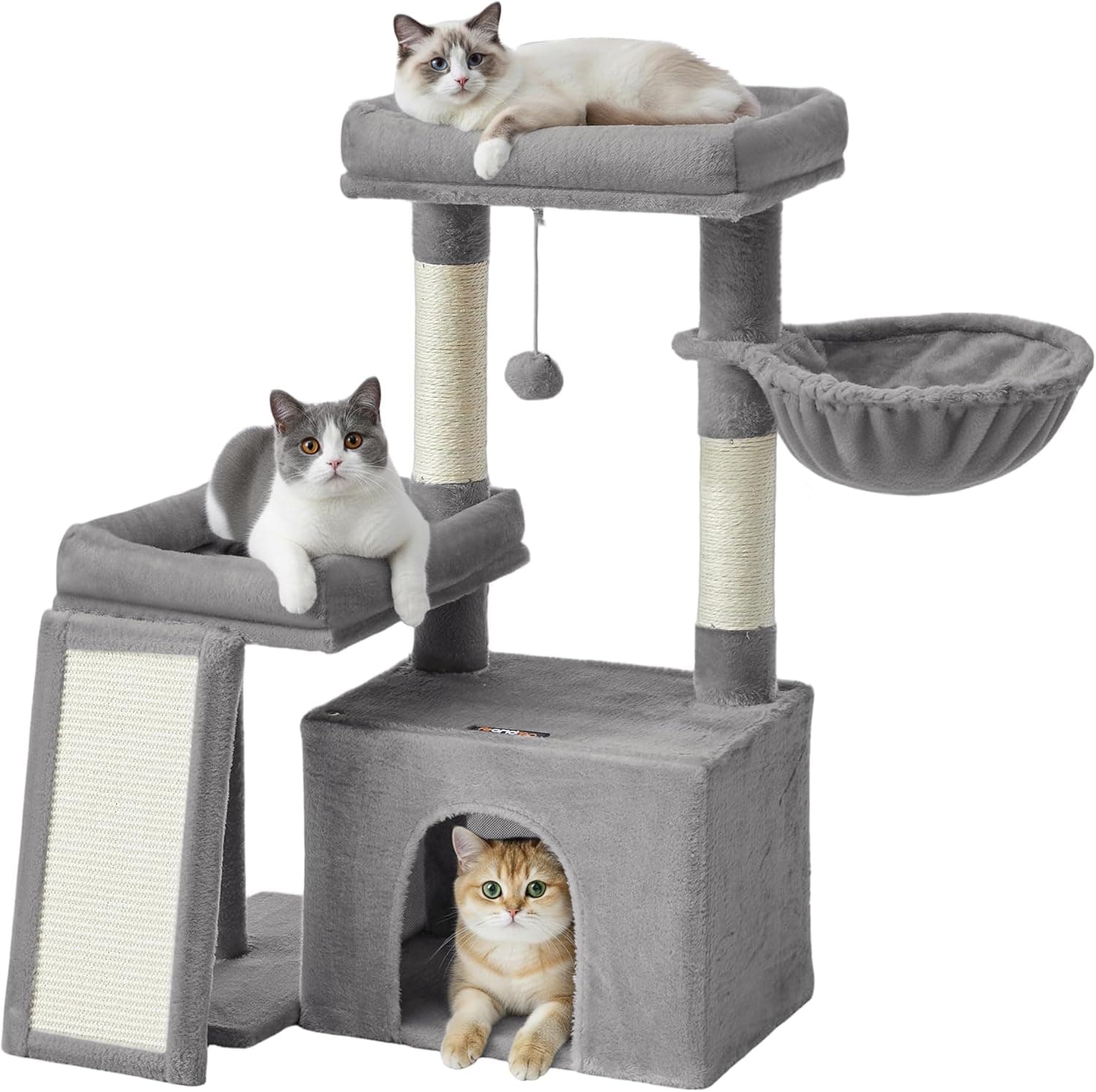 Feandrea Albero per Gatti, Tiragraffi in Sisal e Peluche, 50 x 40 x 90 cm