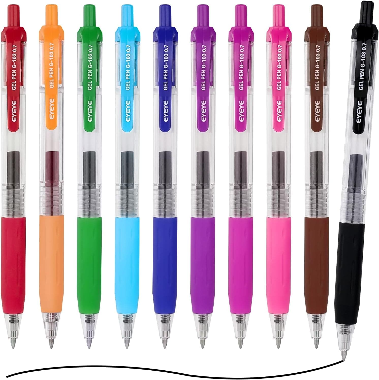 EYEYE G-103 - Set di 10 penne a inchiostro gel retraibili a punta media da 0,7 mm ad asciugatura rapida per ufficio e scuola