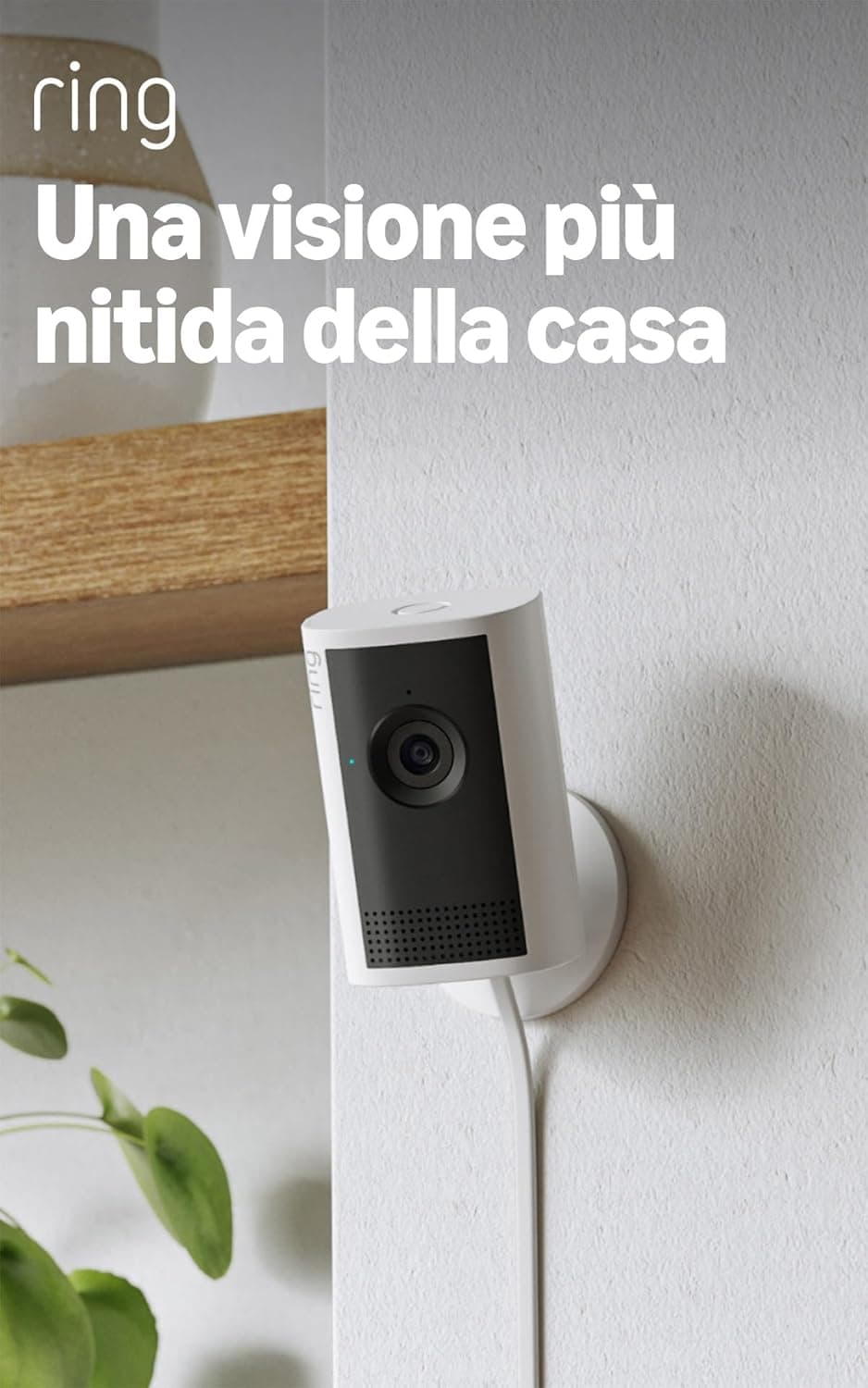Ring videocamera interna Plus (Indoor Camera Plus, ultimo modello), Videocamera plug-in, Retinal 2K, zoom 4x, copriobiettivo manuale, Prova gratuita di 30 giorni del piano d'abbonamento Ring