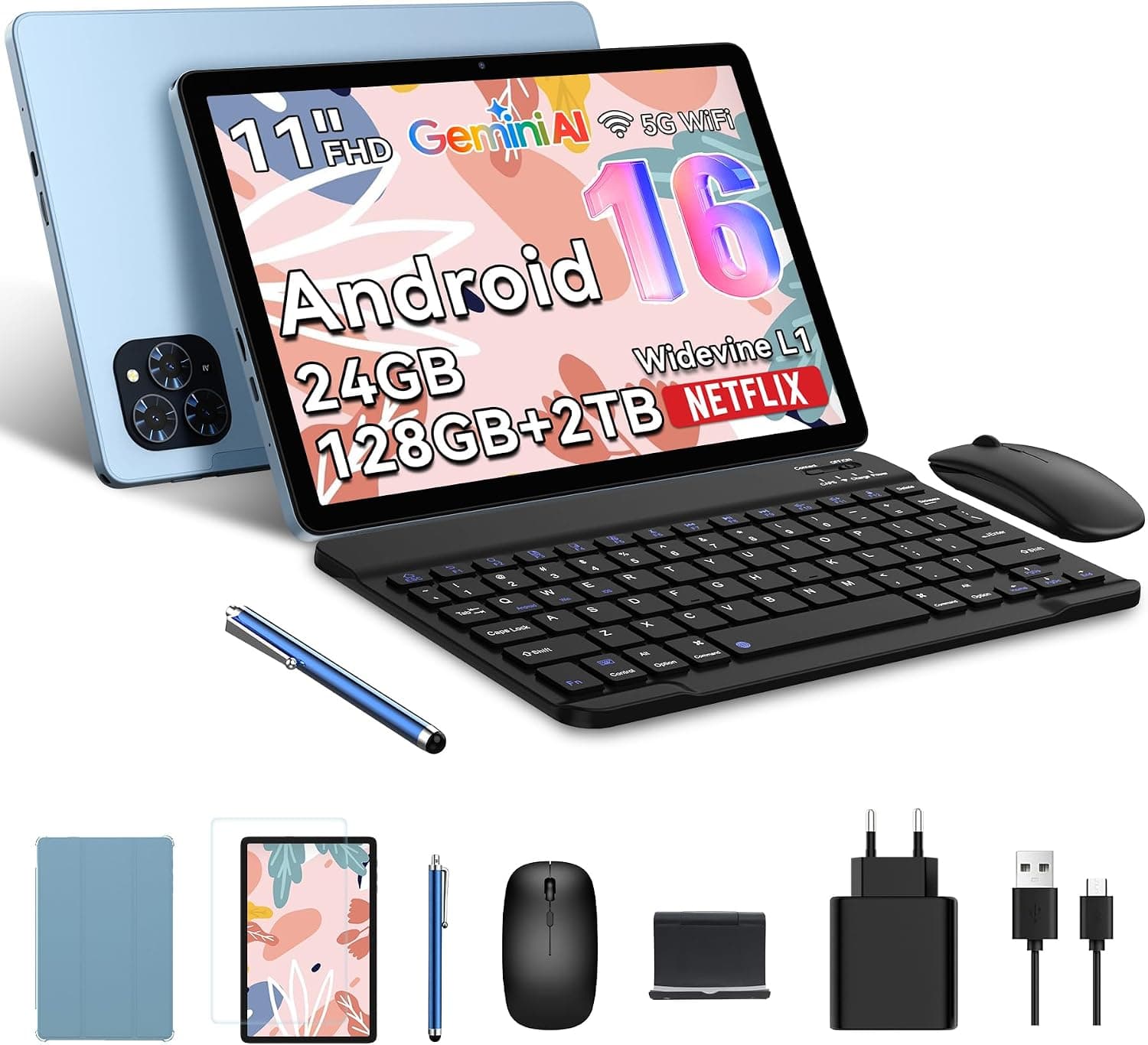 TABWEE Tablet 11 Pollici Tablet Android 16, Gemini AI, 24GB RAM + 128GB ROM