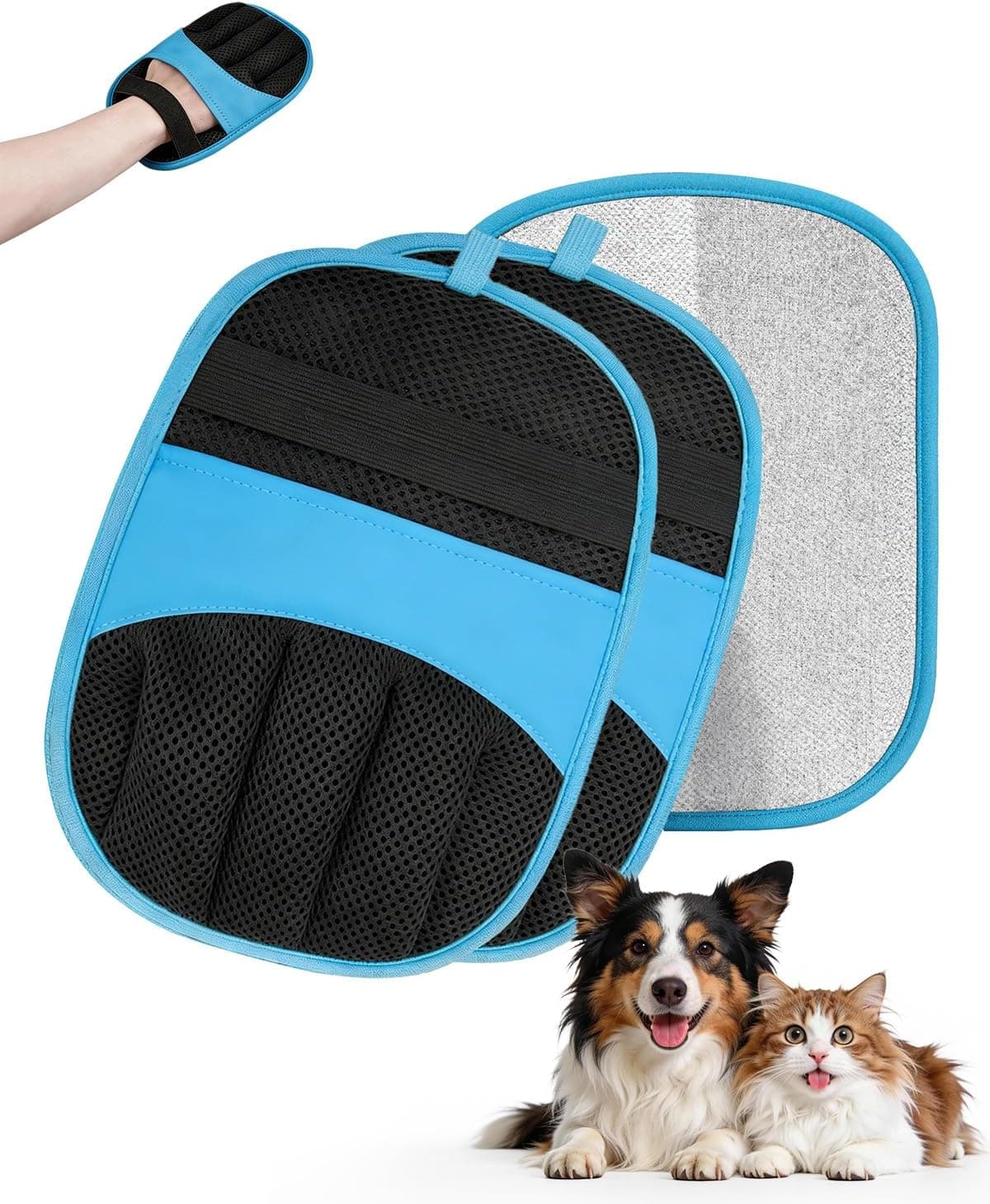 JIMYIU Guanti Anti-peli 2 Pezzi per Cani e Gatti, Blu