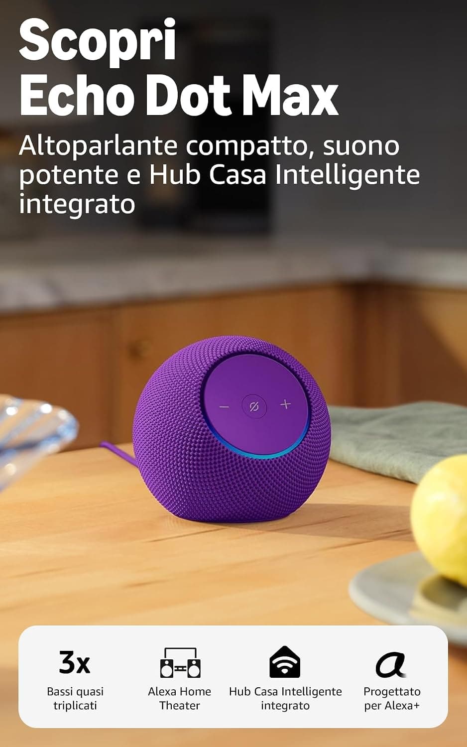Amazon Echo Dot Max (ultimo modello) - Altoparlante Alexa con audio avvolgente, Hub Casa Intelligente integrato, Ametista, con Accesso Anticipato ad Alexa+