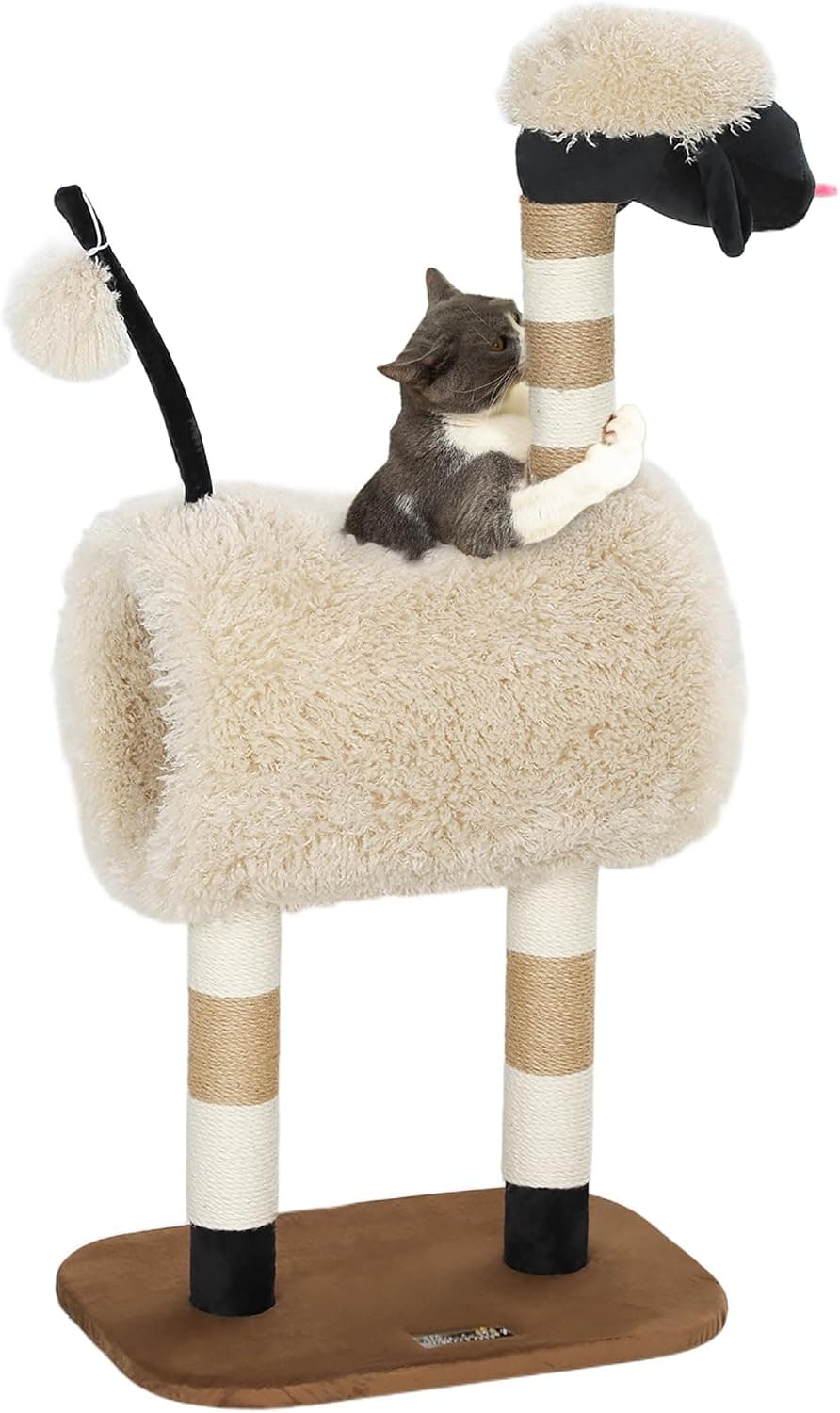 PawHut Albero Tiragraffi per Gatti con Tunnel 48x34x98 cm Marrone Chiaro