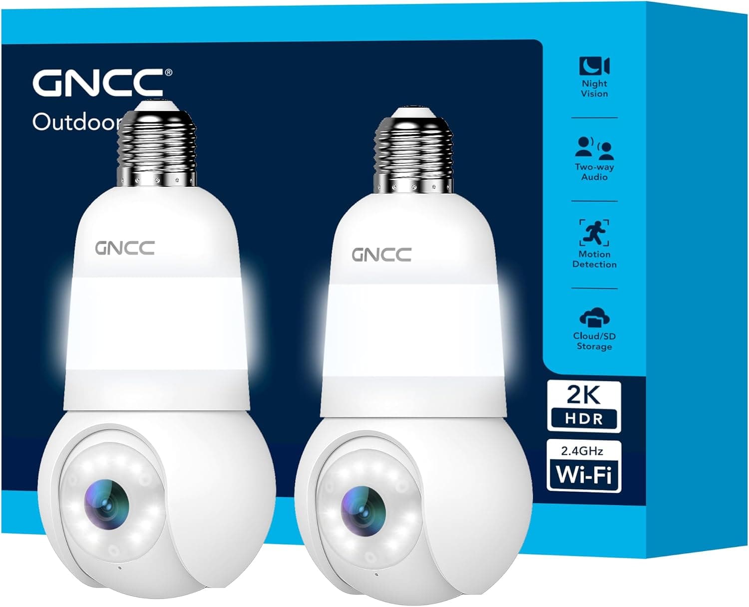GNCC Telecamera Lampadina WiFi 2K per E27, Confezione da 2 Unità