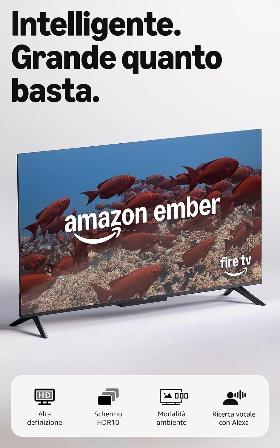 Amazon Ember Serie 2 da 32" con Fire TV (ultimo modello), smart TV HD con telecomando Alexa, streaming veloce, Dolby Audio, TV in diretta gratuita, trova serie TV più velocemente con Alexa+