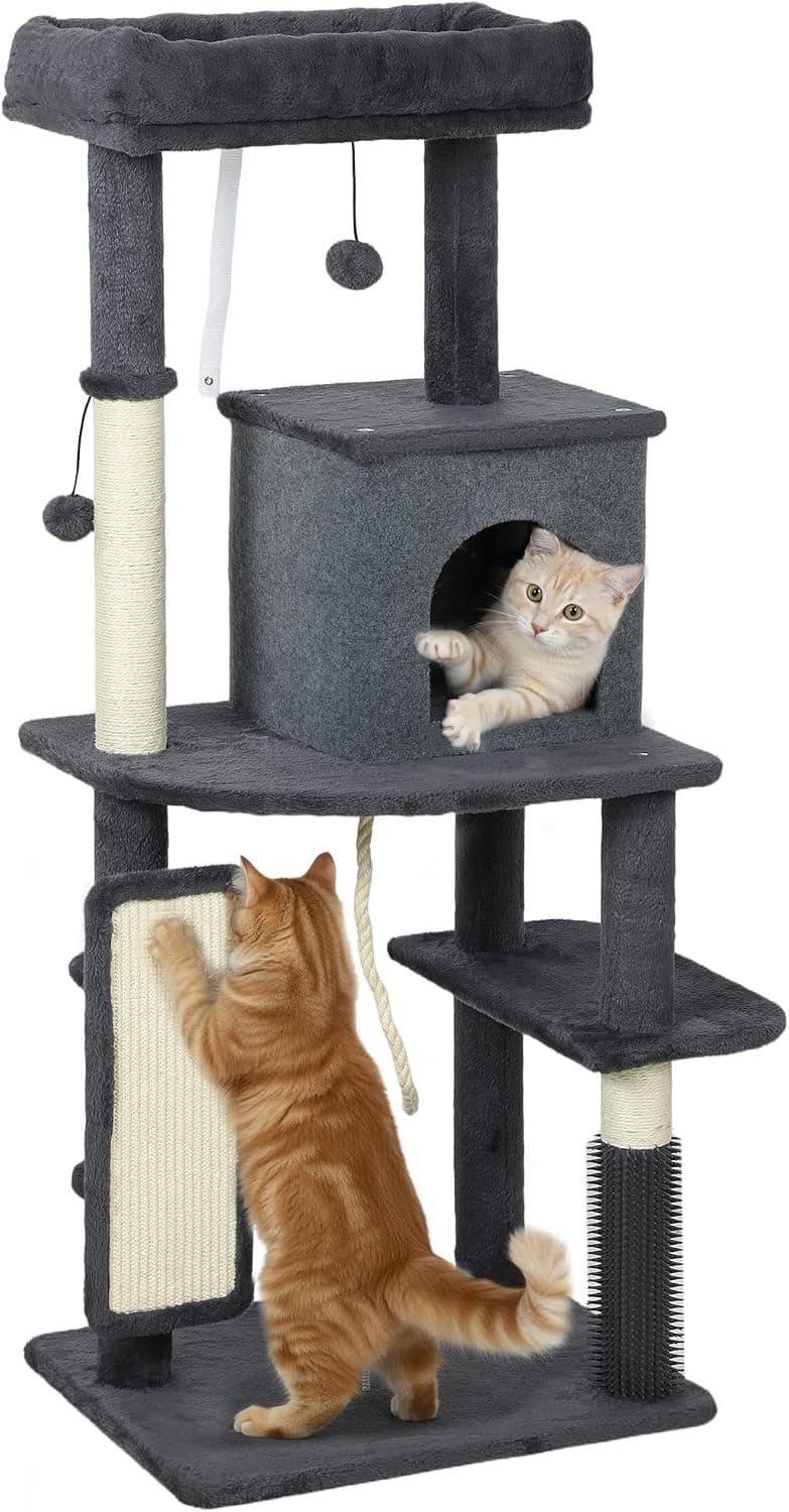 PawHut Albero Tiragraffi Multilivello Alto 132 cm per Gatti, Grigio Scuro