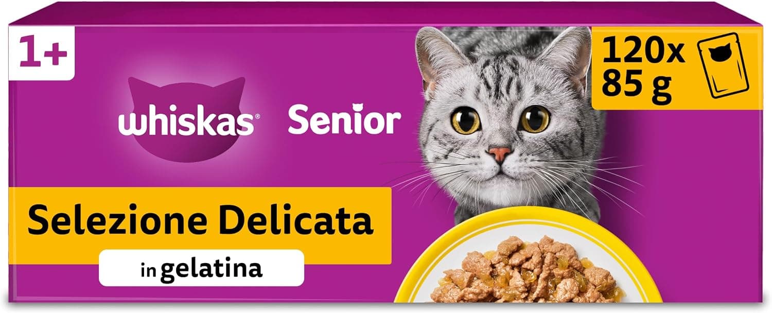 WHISKAS Cibo Umido in Gelatina per Gatti Adulti 120x85g Selezione Delicata