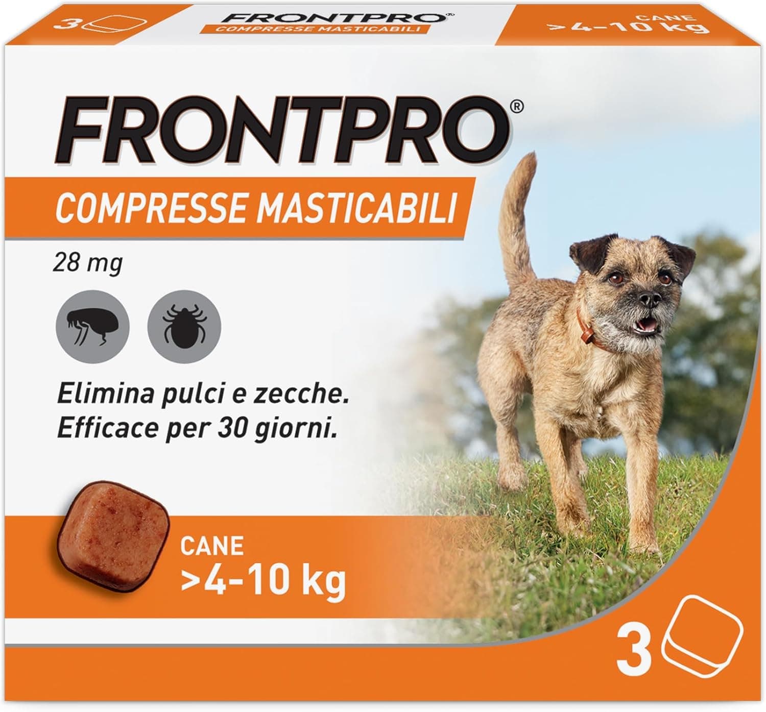 FRONTPRO x3 Compresse Masticabili Per Cani Contro Pulci E Zecche (4-10Kg)