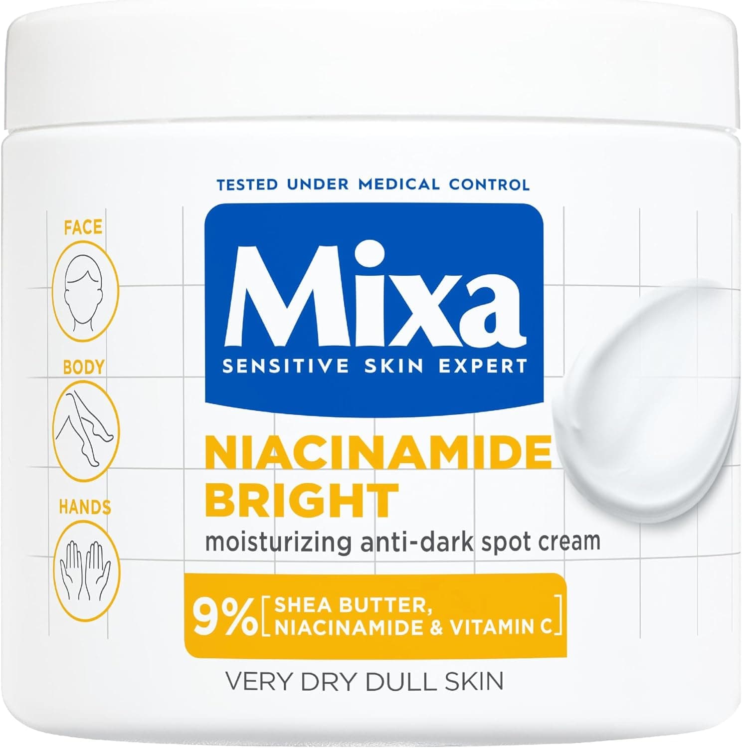 Mixa Crema Idratante Anti-Macchie per Pelle Secca e Spenta, 400 ml