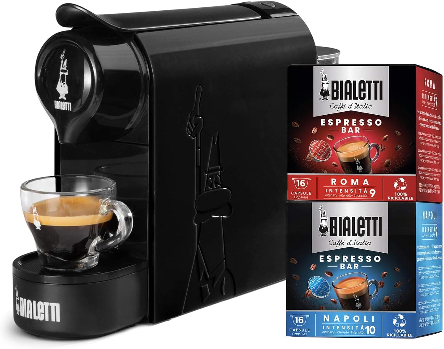 Bialetti Gioia, Macchina Caffè Espresso Incluse 32 Capsule, Funziona esclusivamente con Capsule, Nero