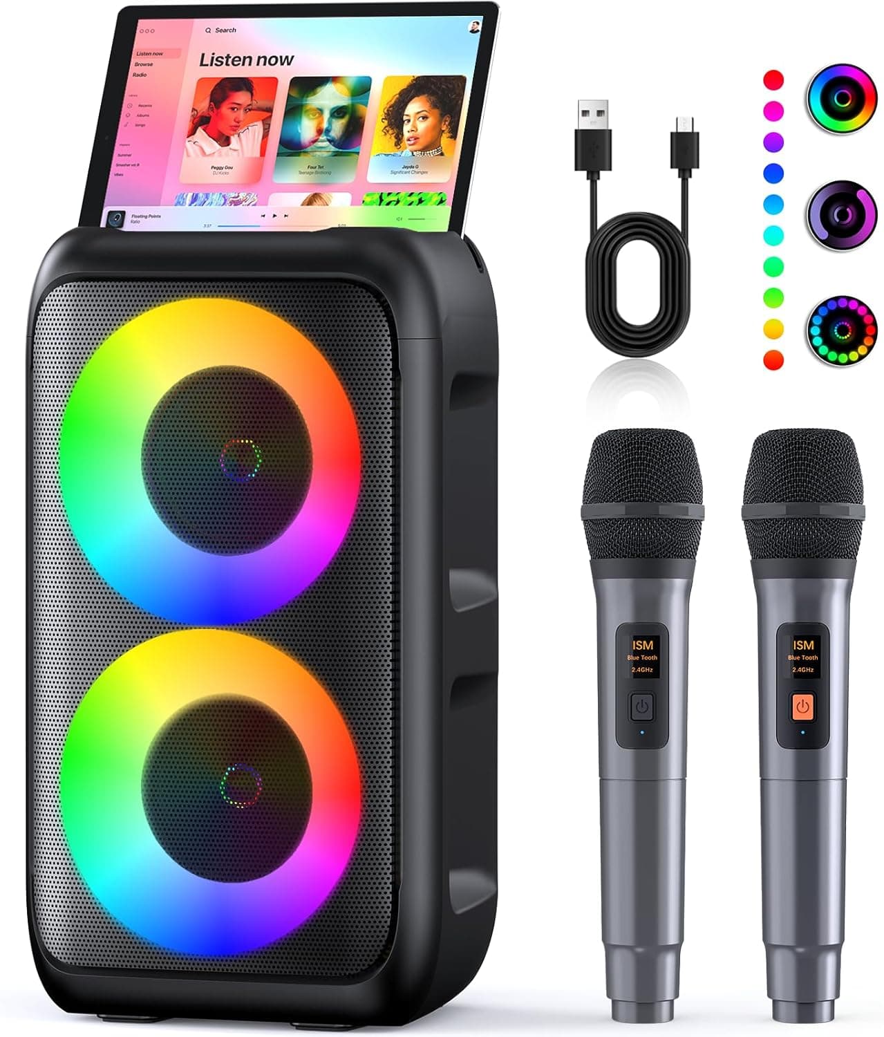 Karaoke con Microfono (2026 Ultimo Modello) | Cassa Bluetooth con 2 Microfoni per Adulti e Bambini | Supporta TV/Smartphone/iPad/TWS/AUX/USB/FM | Per Party, Casa, Compleanni, Viaggio