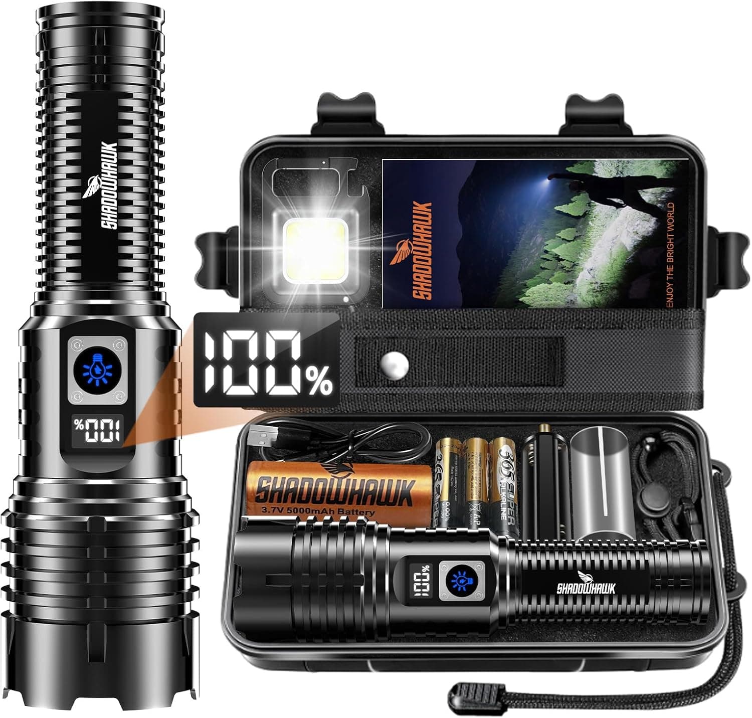 Shadowhawk Torcia LED Potente Professionale Ricaricabile 1000000 Lumens