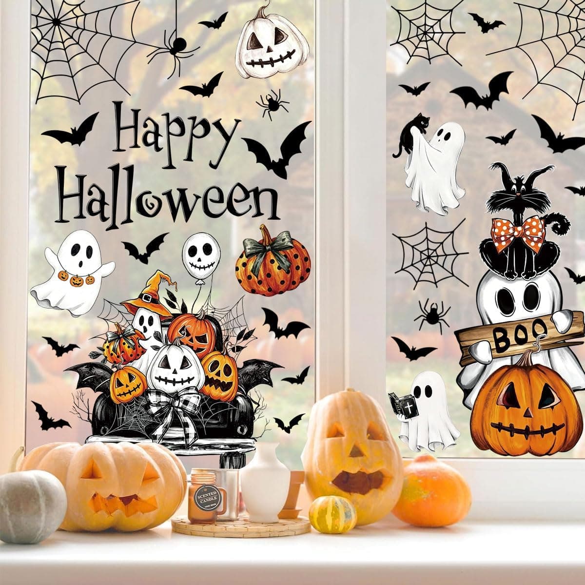 Grandi Adesivi di Halloween per Finestre – 71 Pezzi con Zucca, Ragnatele, Pipistrelli, Fantasmi, Decorazioni per Camerette e Feste