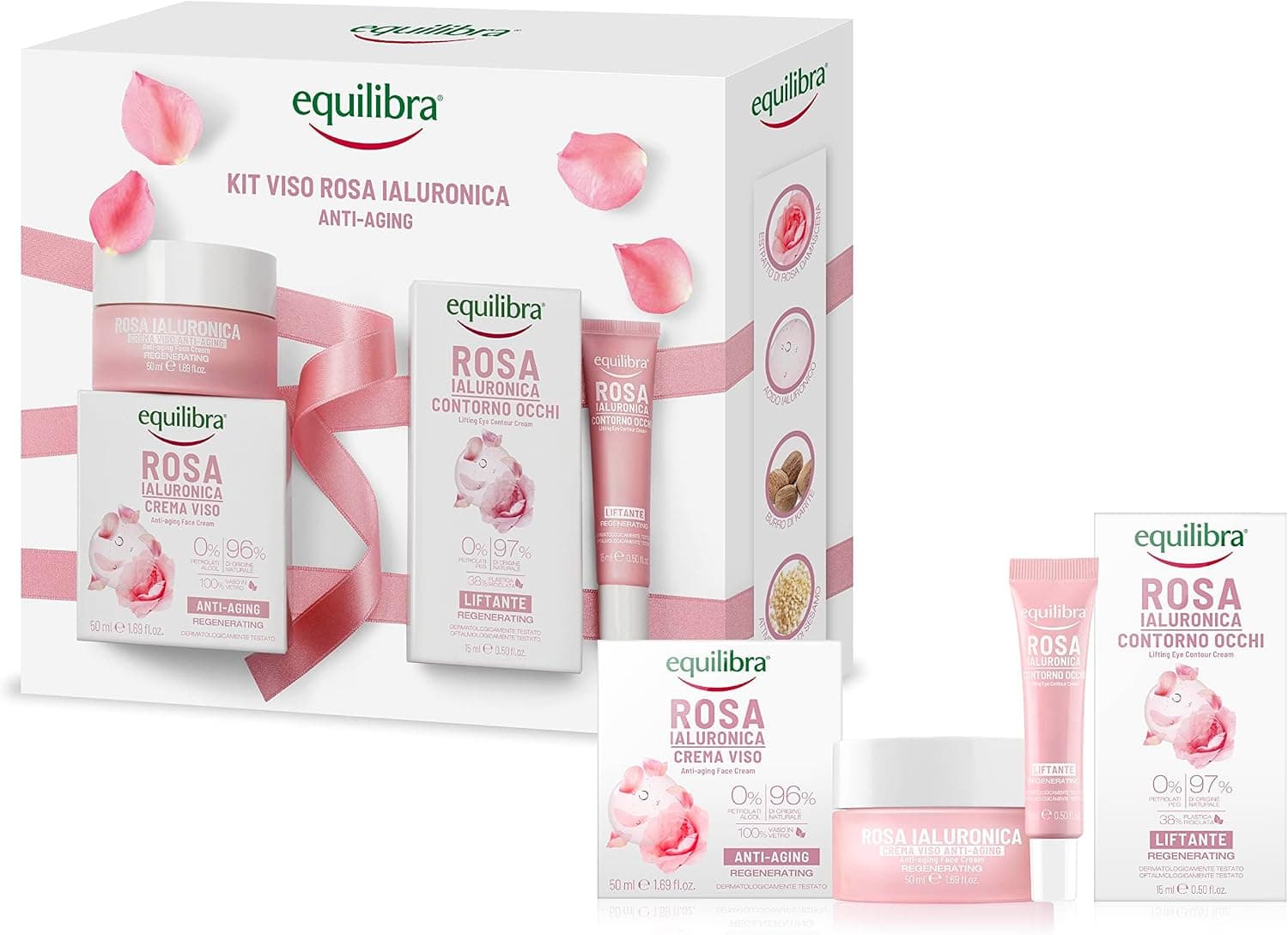 Equilibra Kit Viso Rosa Ialuronica Anti-aging, Confezione Regalo