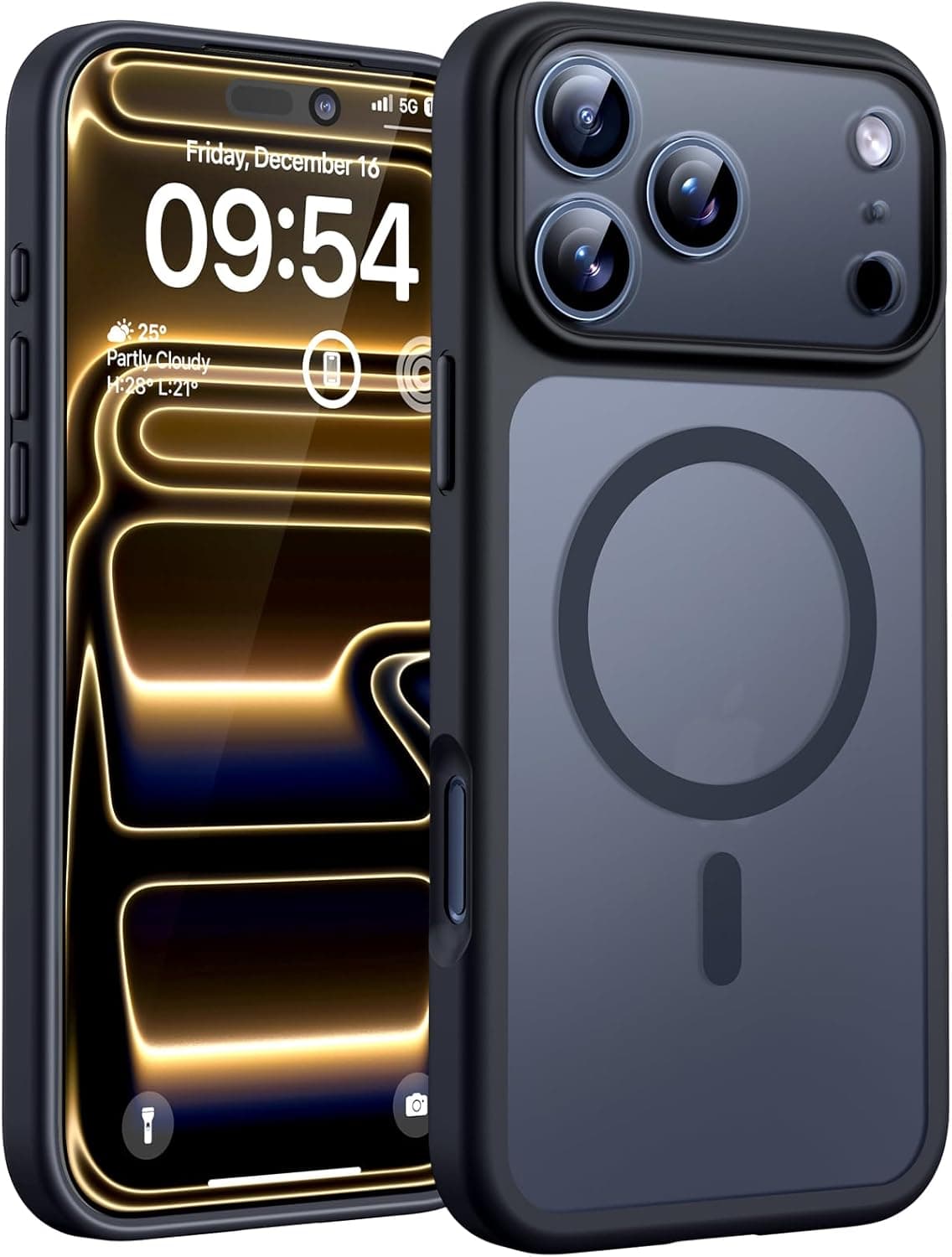TOCOL Cover Magnetica per iPhone 17 Pro 6,3 Pollic, Compatibile con MagSafe, Anello Magnetico Incorporato, Protezione Fotocamera Integrata, Custodia Antiurto Traslucida Opaca, Nero
