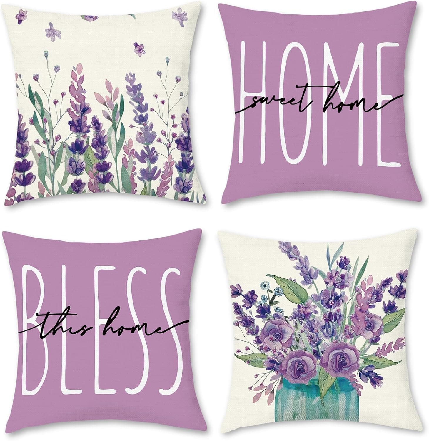 Copricuscini 40x40 Set di 4 decorativi cuscini per divano floreali e botanici Cuscini primavera-estate per divano camera da letto Cuscino da esterno Viola
