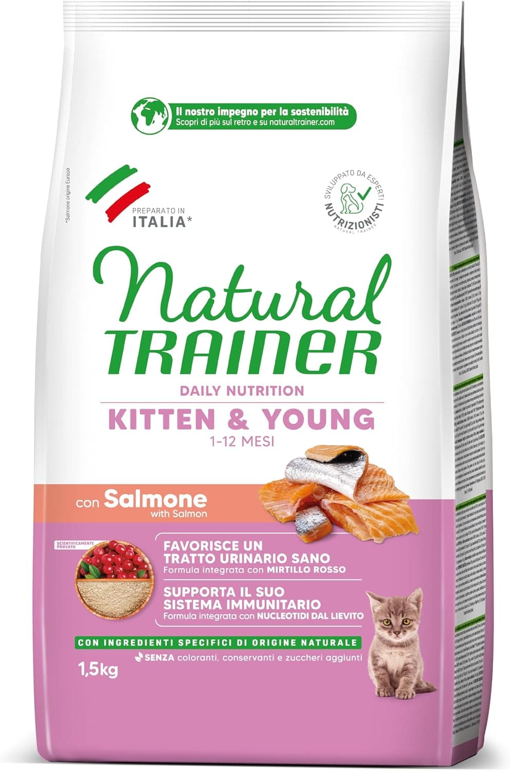 Trainer Kitten Cibo per Gattino, 1 a 12 Mesi, con Salmone, 1.5 kg, packaging may vary