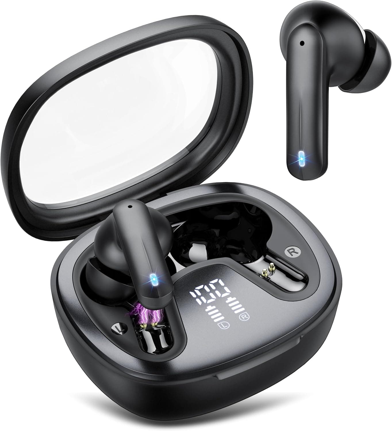 Cuffie Bluetooth In-Ear con Ganci 50H IPX7 Stereo Bass LED per Fitness Nero