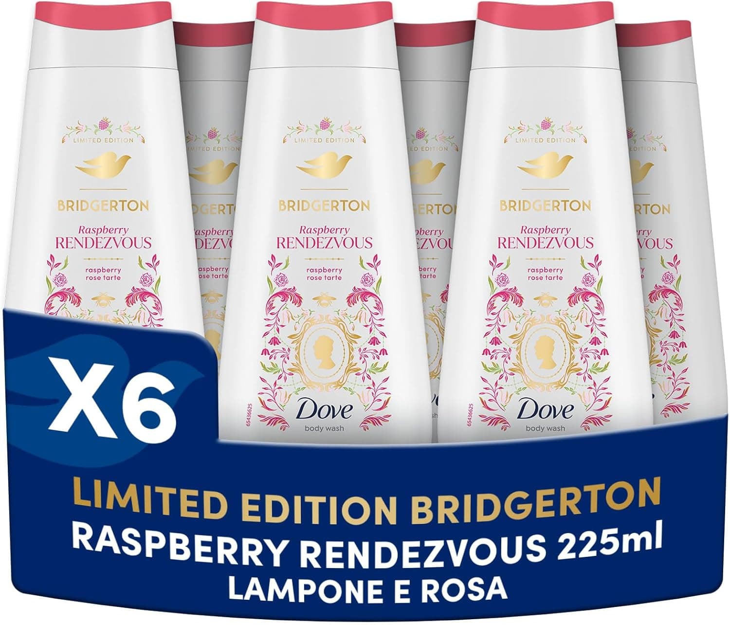 Dove Docciaschiuma Bridgerton Limited Edition Lampone & Rosa, 6x225ml