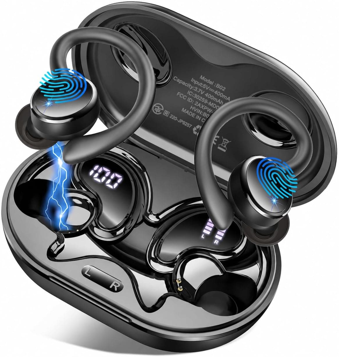 2026 Cuffie Bluetooth 5.4 Sport, Auricolari Bluetooth con 6D Bass Stereo, 50 Ore Cuffie In Ear con Cancellazione Rumore ENC e 4 HD Mics, Cuffie Senza Fili HiFi con LED Display, IP7 Impermeabile