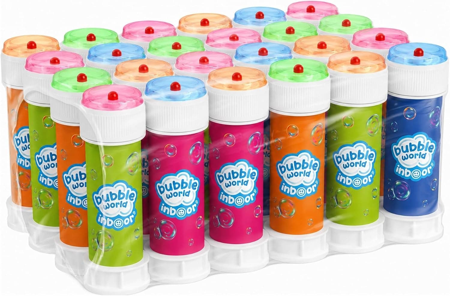 Bubble World Bolle di Sapone Indoor Set 24 Pezzi Shrink da 60ml. Regalini Fine Festa Compleanno Bambini Gadget Invitati. Liquido con Gioco Labirinto sul Tappo. Gadget compleanno Made in Italy