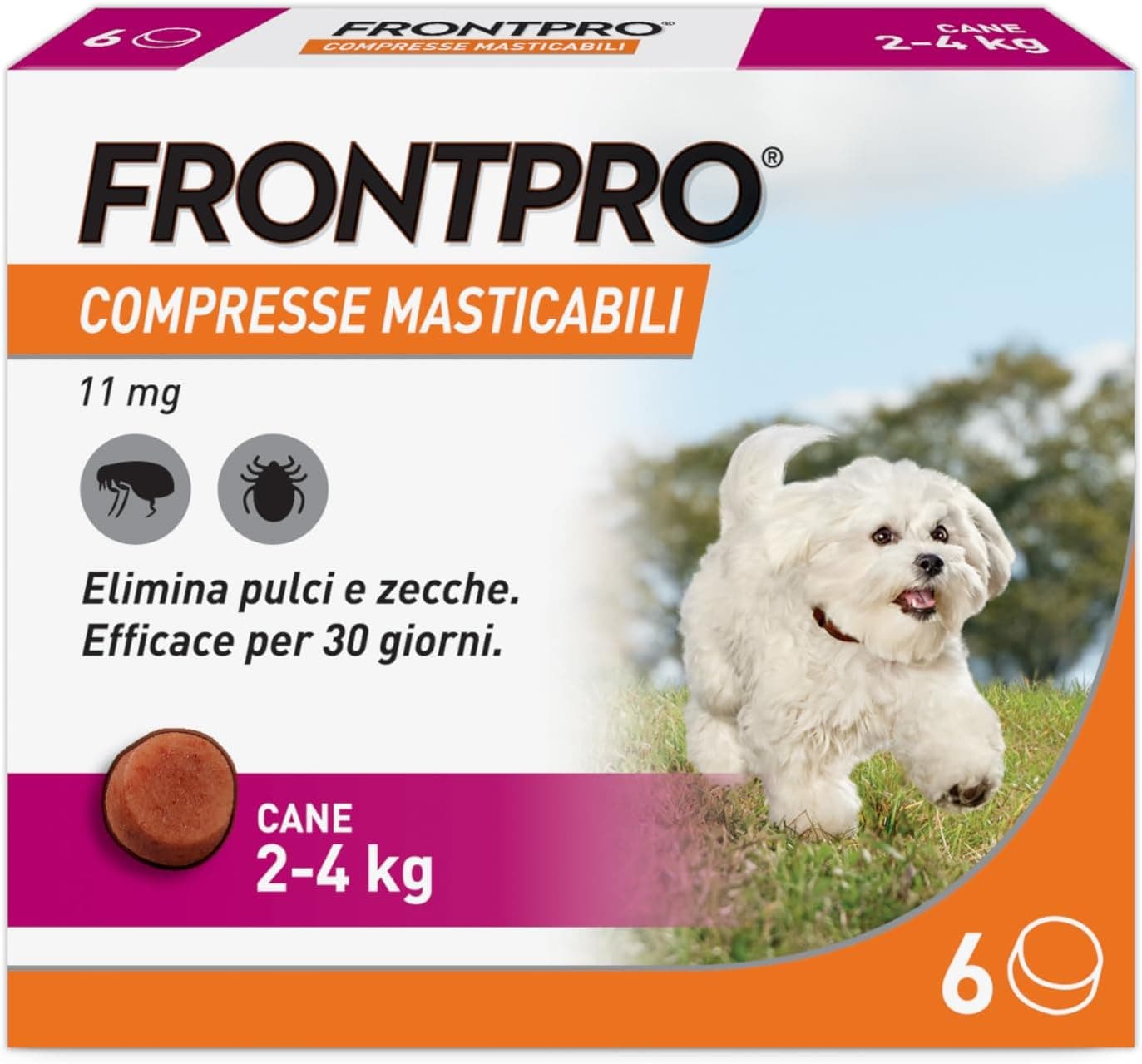 FRONTPRO x6 Compresse Masticabili Per Cani Contro Pulci E Zecche (2-4Kg)