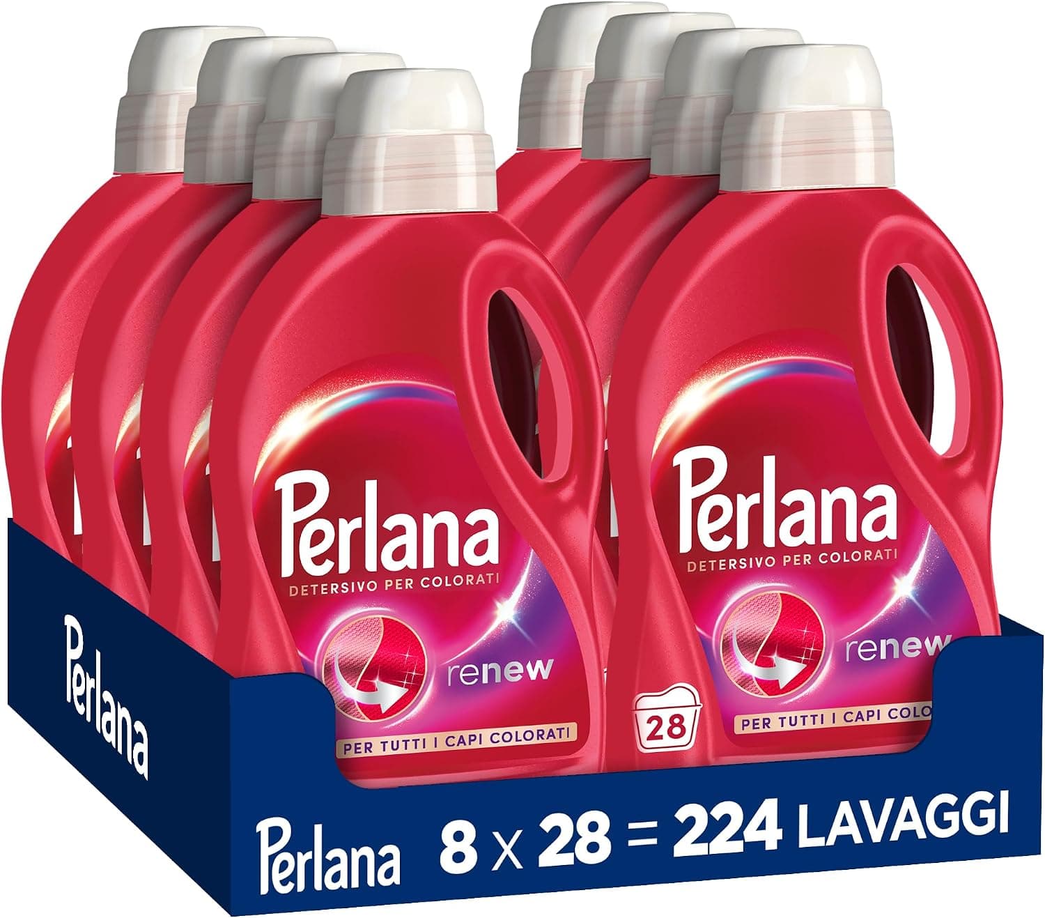 Perlana Detersivo Colorati (8 confezioni da 28 lavaggi), Detersivo lavatrice liquido per tutti i capi colorati, Detersivo colorati per pulizia delicata e colori e fibre rinnovati