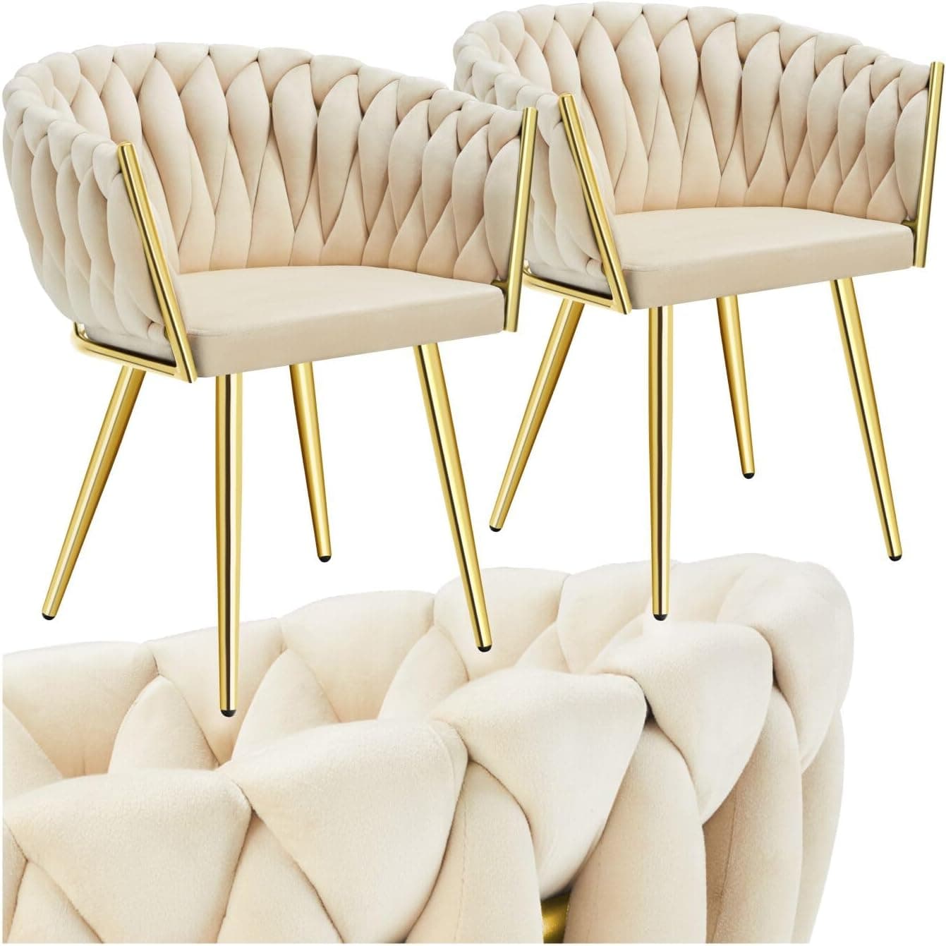 TecTake® Set di 2 Sedie da Pranzo con Braccioli, Sedie Soggiorno in Velluto Extra Fine, Design Elegante a Nodo, Poltrone Velluto con Morbida Imbottitura, Sedie per Sala da Pranzo Versatili -Sabbia/Oro