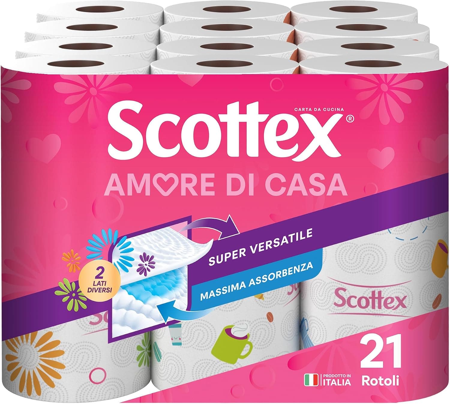 Scottex Amore di Casa Carta da Cucina, Carta Assorbente Cucina, 21 Rotoli