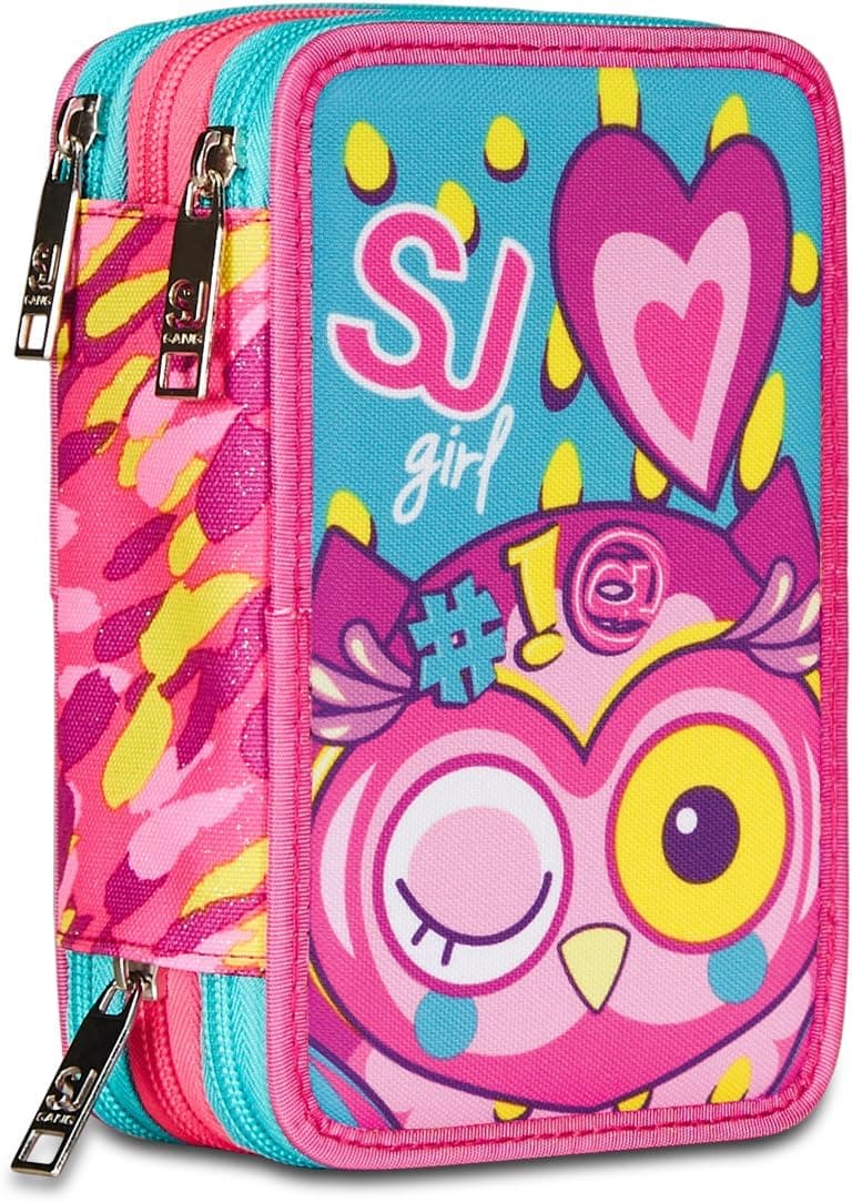 SJ GANG STYLE JAM GANG Cuccioli Da Sj Astuccio 3 Scomparti, Completo di matite, penne, Unisex - Bambini, Rosa, Taglia Unica