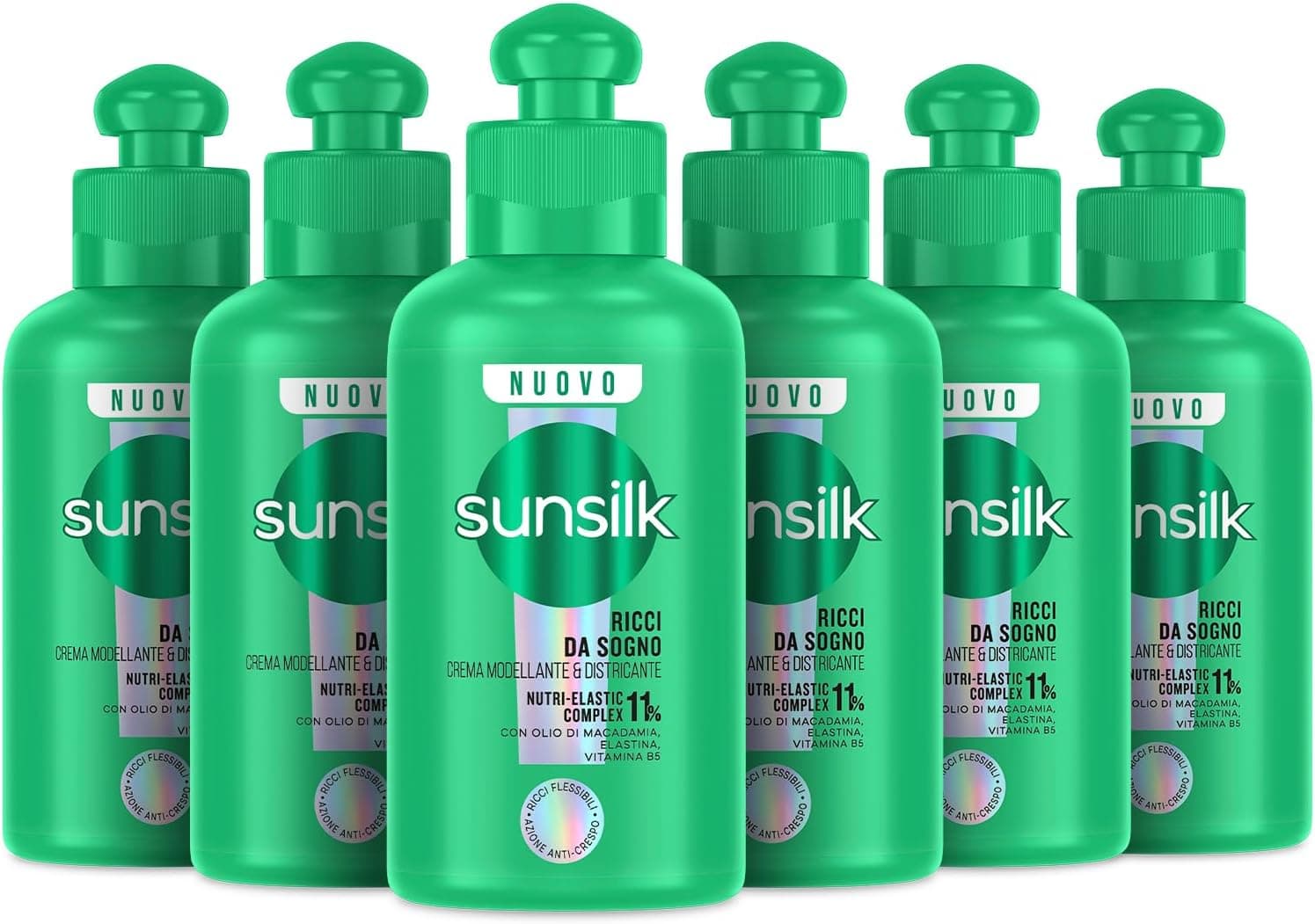 Sunsilk, Crema Modellante e Districante Ricci da Sogno, Senza Risciacquo per Ricci Definiti e Elastici, con 11% NUTRI ELASTI COMPLEX, Olio di Macadamia, Elastina e Vitamina B5, 6 Pezzi da 200 ml