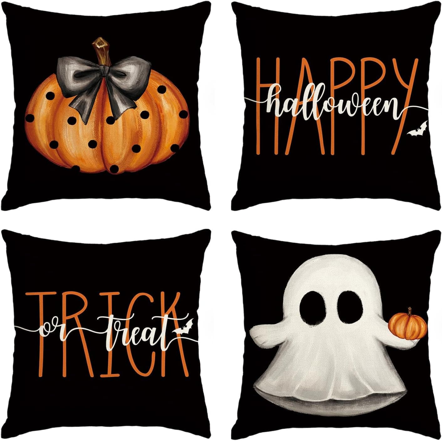 Artoid Mode Set da 4 Federe Cuscini Happy Halloween Zucche Fantasmi 40x40cm