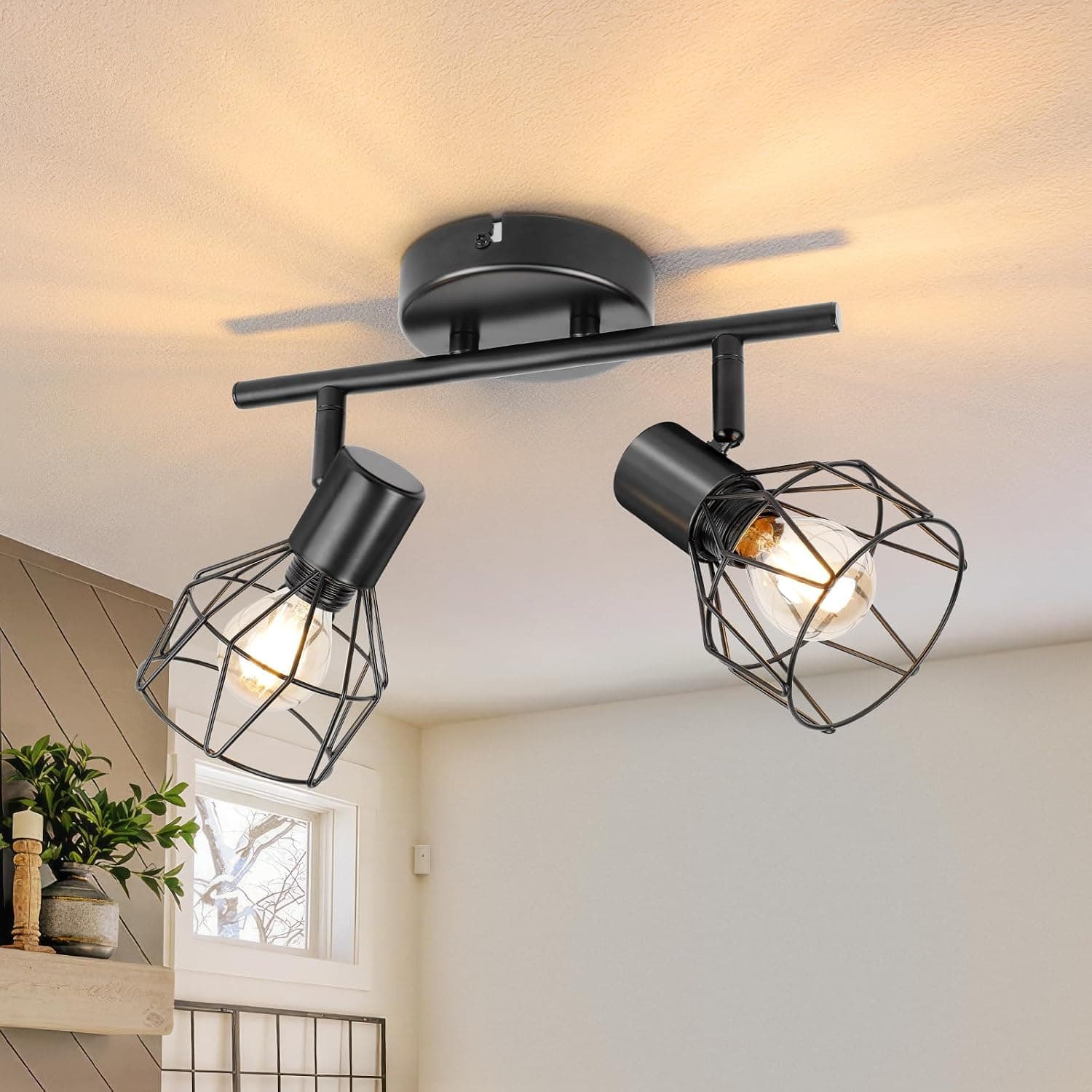 Dehobo Faretti LED Soffitto Orientabili E14, Faretto Interno Nero 2 Luci