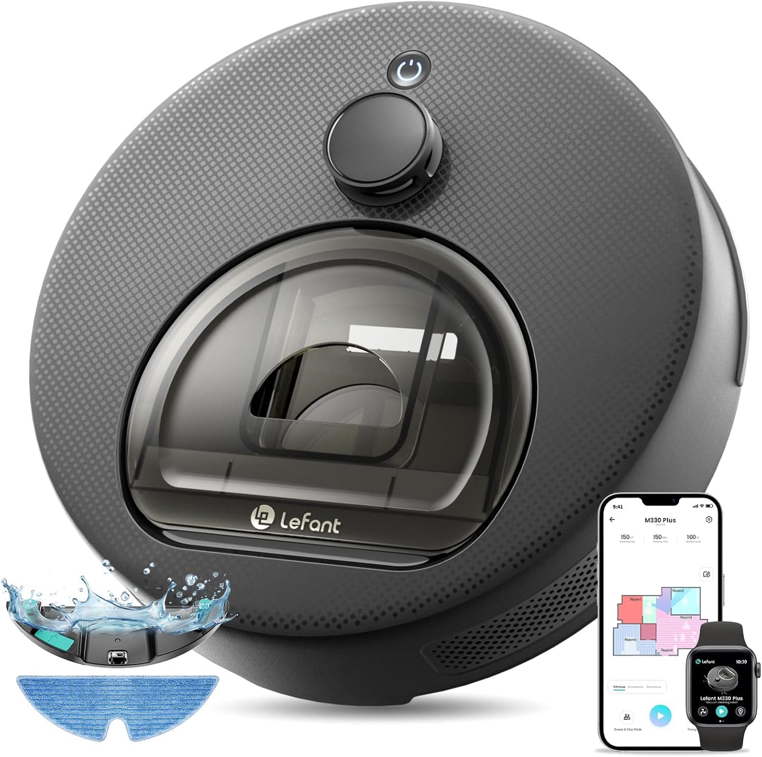 Lefant M330 Plus Robot Aspirapolvere Lavapavimenti Anti-Groviglio Grigio