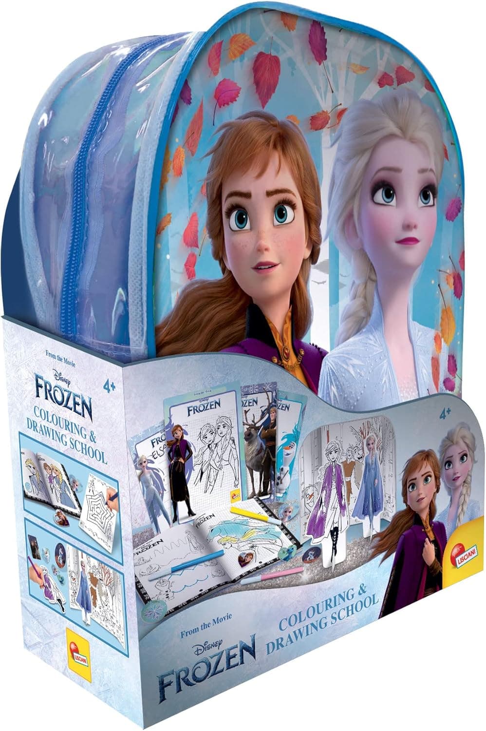 Liscianigiochi Frozen Coloring e Drawing School, Zainetto, Lavagnette, Manuale, Pennarelli, Multicolore, 92925