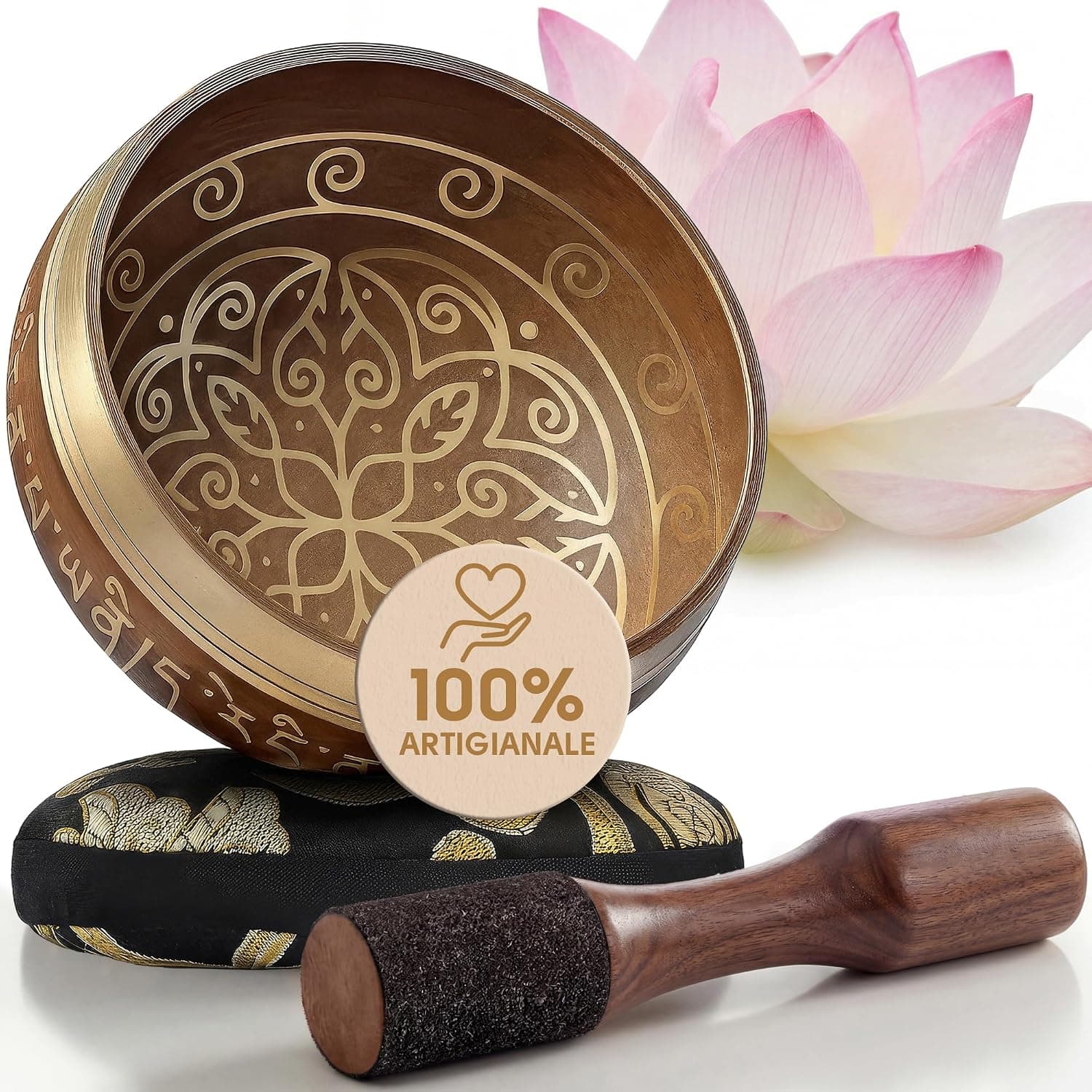 Silent Mind Campana Tibetana – Set Completo Artigianale, Suona Facilmente con Suono Armonico, Idea Regalo Benessere, Rilassamento e Focus Mentale